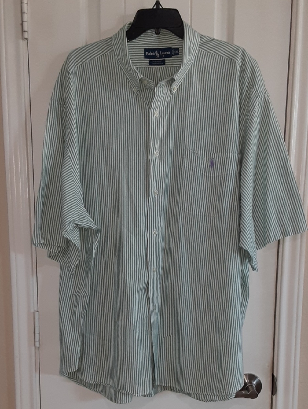 VTG Polo Ralph Lauren "The Big Shirt" XXL Green Striped Cotton Oxford SS EUC